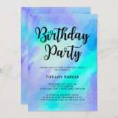 Invitation Fête d'anniversaire bleu et turquoise (Devant / Derrière)