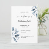 Invitation Fête d'anniversaire bleu florins botanique chic (Debout devant)