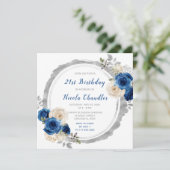 Invitation Fête d'Anniversaire Bleu foncé Argent (Debout devant)