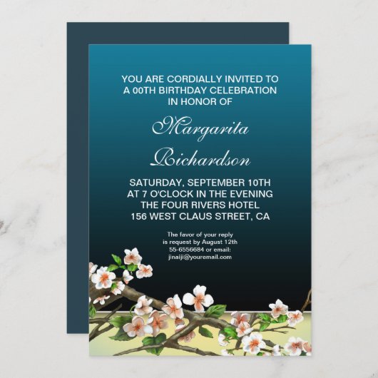 Invitation fête d'anniversaire bleu marine (Devant / Derrière)