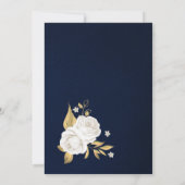 Invitation fête d'anniversaire bleu marine floral blanc et or (Dos)