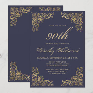 Invitation Fête d'anniversaire bleu marine foncé avec cadre d