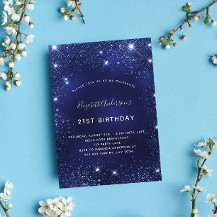 Invitation Fête d'anniversaire bleu marine paillettes glamour