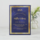 Invitation fête d'anniversaire bleu or année naissance luxe (Debout devant)