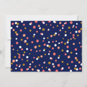 Invitation Fête d'anniversaire bleu points de confettis corai (Dos)