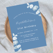 Invitation Fête d'anniversaire bleu poussiéreux eucalyptus bl