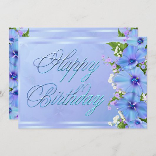 Invitation Fête d'anniversaire bleu romantique (Devant / Derrière)