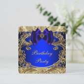 Invitation Fête d'anniversaire bleu royal et or (Debout devant)