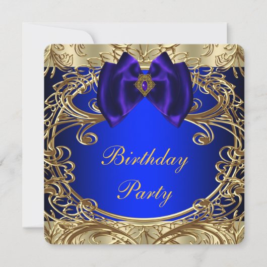 Invitation Fête d'anniversaire bleu royal et or (Devant)