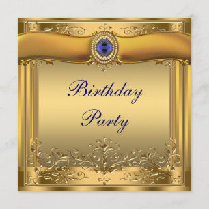 Invitation Fête d'anniversaire bleu royal et or