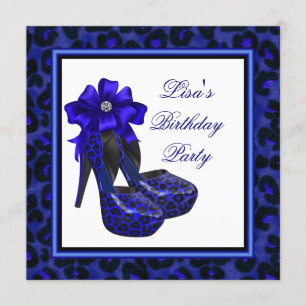 Invitation Fête d'anniversaire bleu royal léopard