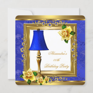 Invitation Fête d'anniversaire Bleu royal Perle Or Jaune Rose