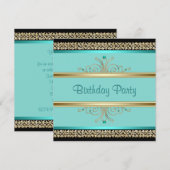 Invitation Fête d'anniversaire bleu sarcelle Aqua femme noir  (Devant / Derrière)