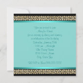 Invitation Fête d'anniversaire bleu sarcelle Aqua femme noir  (Dos)