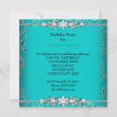 Invitation Fête d'anniversaire Bleu sarcelle Blanc Damassé Fl (Dos)