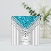 Invitation Fête d'anniversaire Bleu sarcelle Blanc Paillettes (Debout devant)