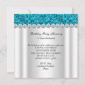 Invitation Fête d'anniversaire Bleu sarcelle Blanc Paillettes (Dos)