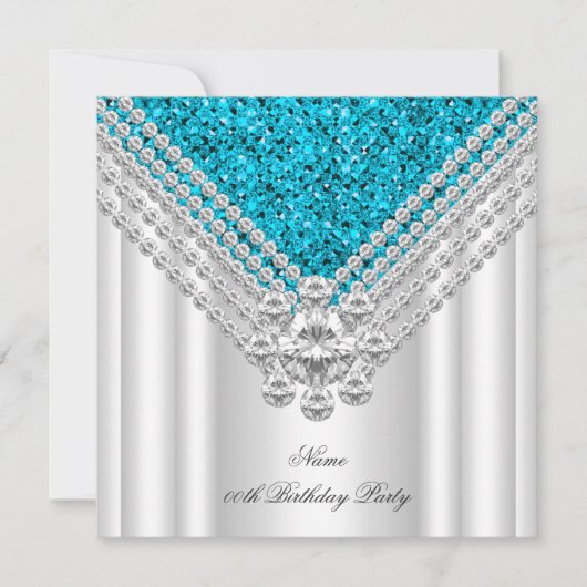 Invitation Fête d'anniversaire Bleu sarcelle Blanc Paillettes (Devant)