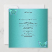 Invitation Fête d'anniversaire bleu sarcelle blanc papillon (Dos)