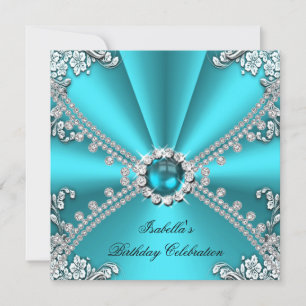 Invitation Fête d'anniversaire Bleu sarcelle Diamant Bijou Ar