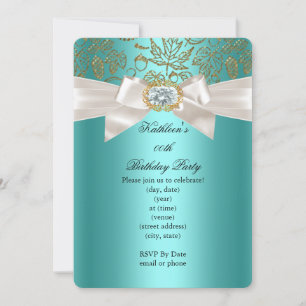 Invitation Fête d'anniversaire bleu sarcelle élégant damassé