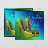 Invitation Fête d'anniversaire bleu sarcelle et vert citron (Devant / Derrière)
