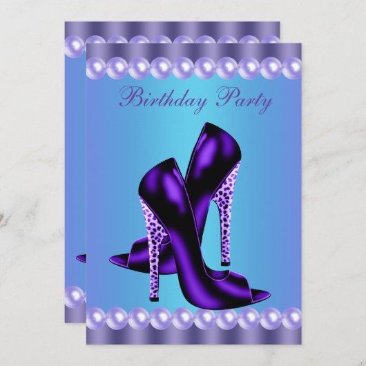 Invitation Fête d'anniversaire Bleu sarcelle et Violet (Devant / Derrière)