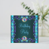 Invitation Fête d'anniversaire bleu sarcelle violet (Debout devant)