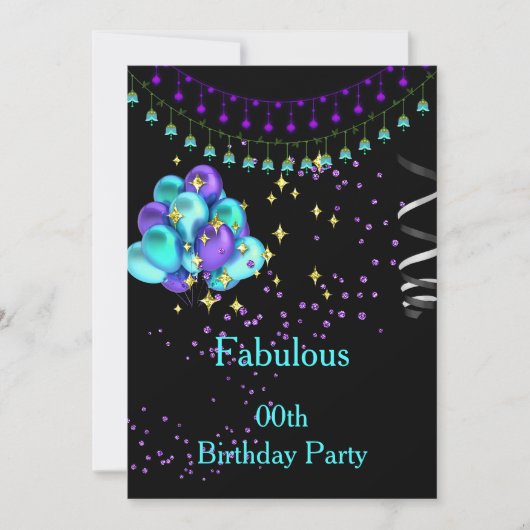 Invitation Fête d'anniversaire bleu sarcelle violet fabuleuse (Devant)