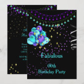 Invitation Fête d'anniversaire bleu sarcelle violet fabuleuse (Devant / Derrière)
