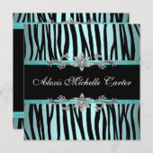 Invitation Fête d'anniversaire bleu sarcelle Zèbre pour un Sw (Devant / Derrière)