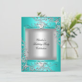 Invitation Fête d'anniversaire Bleu Turquoise Argent (Debout devant)