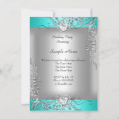 Invitation Fête d'anniversaire Bleu Turquoise Argent (Dos)