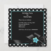 Invitation Fête d'anniversaire Bleu Turquoise Noir Pois (Dos)