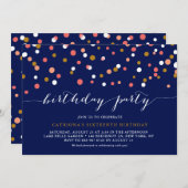 Invitation Fête d'anniversaire bleue aux points de confettis  (Devant / Derrière)