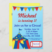 Invitation Fête d'anniversaire bleue de chapiteau de carnaval (Devant / Derrière)