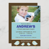 Invitation Fête d'anniversaire bleue de peu de garçon de (Devant / Derrière)