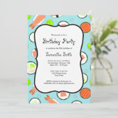 Invitation Fête d'anniversaire bleue de thème de sushi (Debout devant)