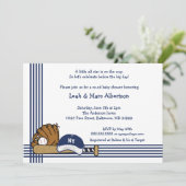 Invitation Fête d'anniversaire bleue et blanche de baby (Debout devant)