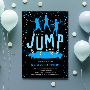Invitation Fête d'anniversaire bleue pour enfants Trampoline