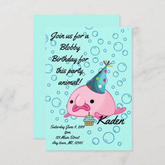 Invitation Fête d'anniversaire Blobfish (Devant / Derrière)