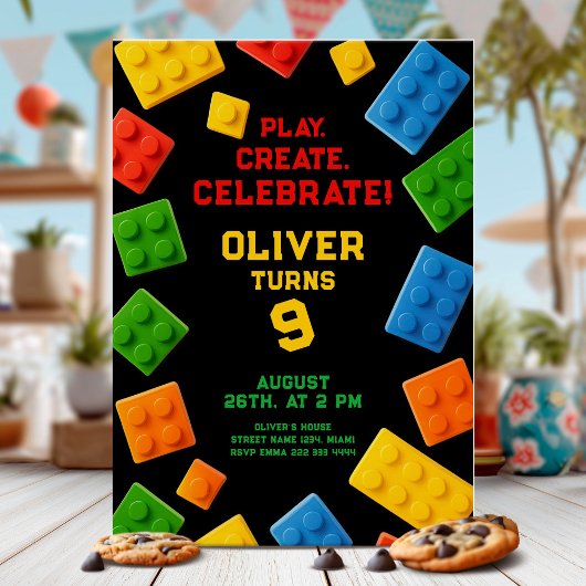 Invitation Fête d'anniversaire Block Coloré