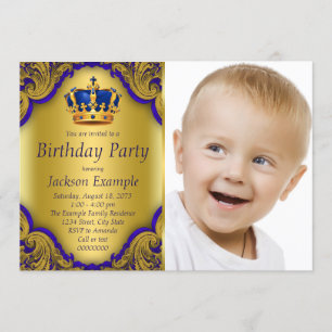Invitation Fête d'anniversaire Blue and Gold Prince