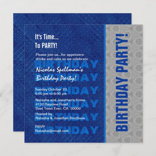 Invitation Fête d'anniversaire Blue and Silver Recyclé No Yea (Devant / Derrière)