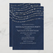 Invitation Fête d'anniversaire Blue Denim & Diamonds Sparkle  (Devant / Derrière)