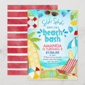 Invitation Fête d'anniversaire Blue Red Summer Beach Bash (Devant / Derrière)