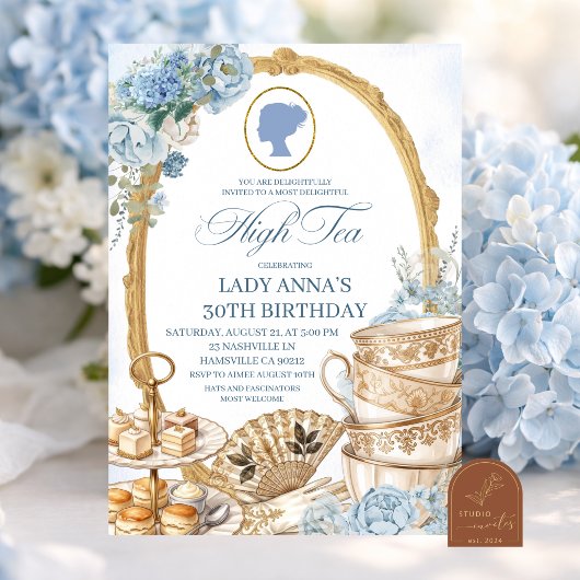 Invitation Fête d'anniversaire Blue Regency High Tea