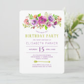 Invitation Fête d'anniversaire bohème florale rustique verte (Debout devant)