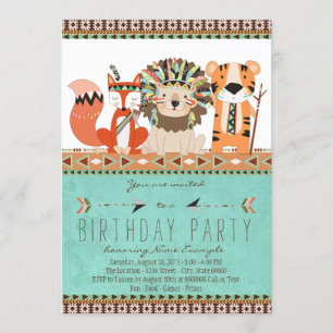 Invitation Fête d'anniversaire bohème tribal pour enfants