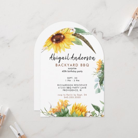 Invitation Fête d'anniversaire Boho Lights BBQ dans le jardin (Devant/Arrière en situation)